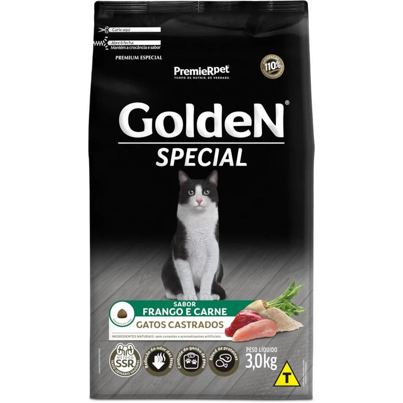 Ração Premier Golden para Gatos Adultos Castrados Frango e Carne 10,1kg